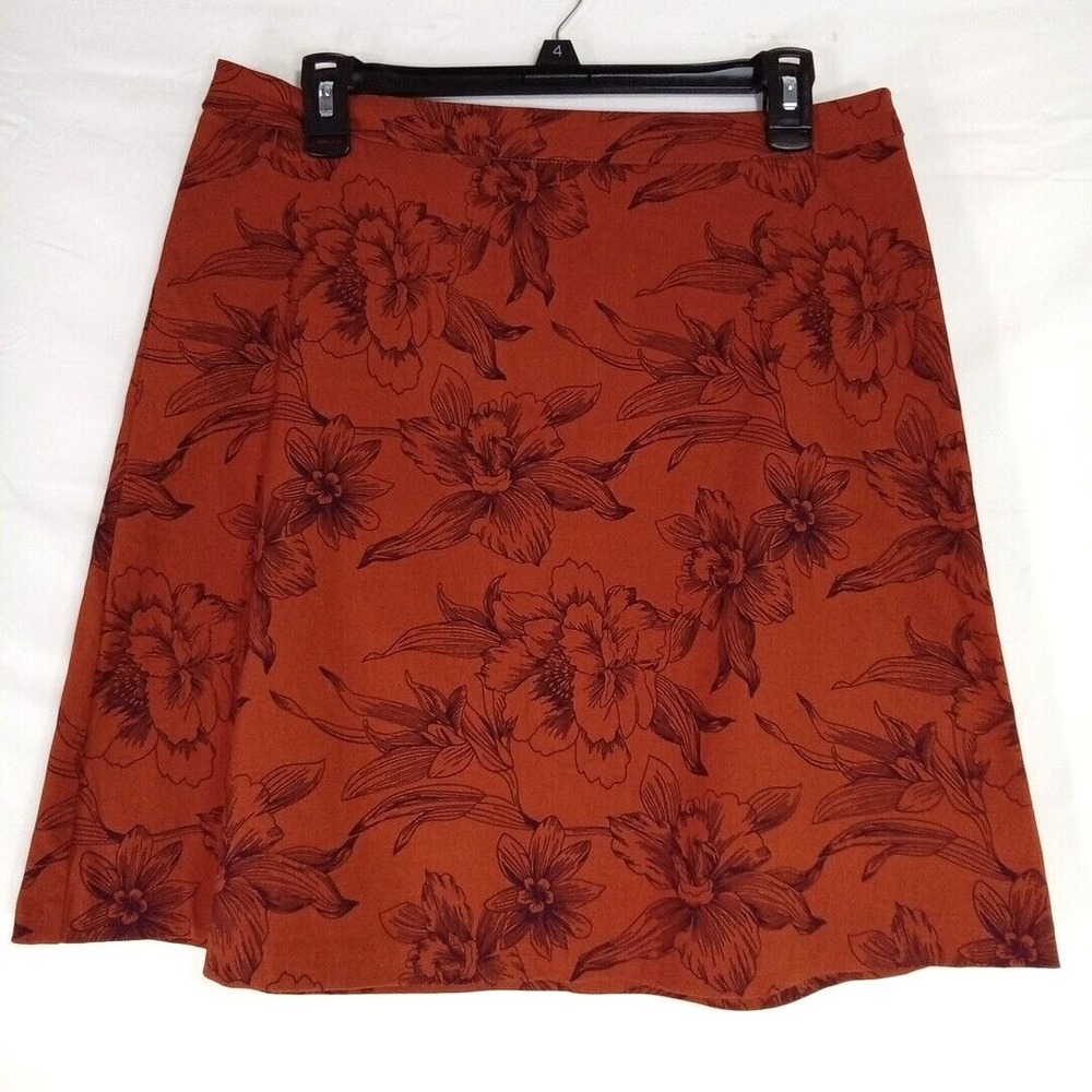 Margaret M Skirt Size M Rust Orange Black Floral‎ Outline A Line Stretch Pull On